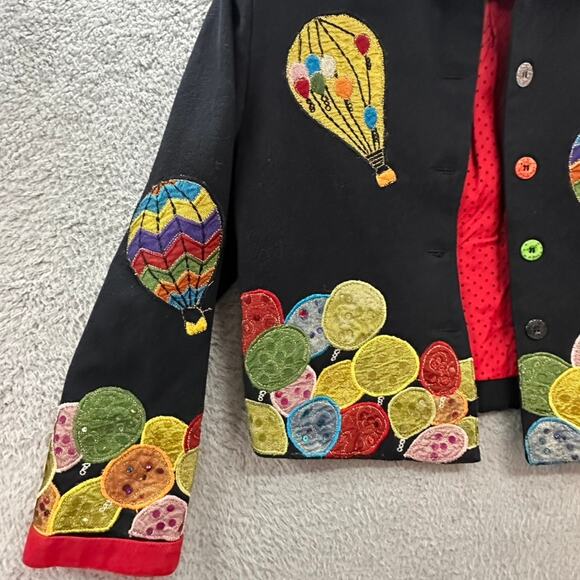 Vintage Anage Women's Small Jacket Hot Air Balloon Design Embroidered Sequins - Picture 2 of 13